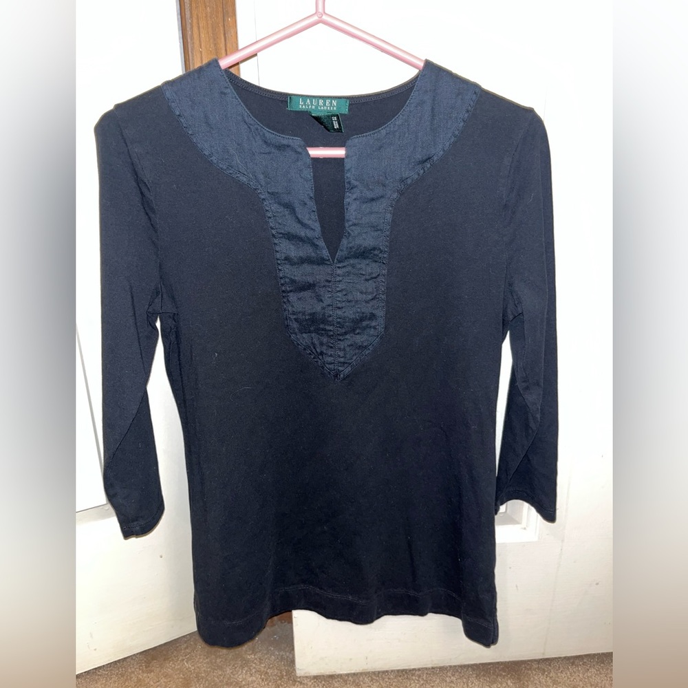 Ralph Lauren Top- 3/4 Length Sleeve, Black, Size Small